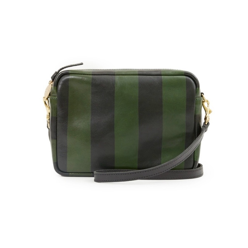 Clare v midi sac black / fern green leather stripe striped crossbody bag purse